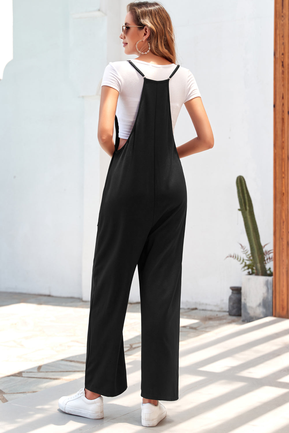 Pocketed Spaghetti Strap Wide Leg Jumpsuit for a perfect OOTD – dress to impress outfits from Amexza