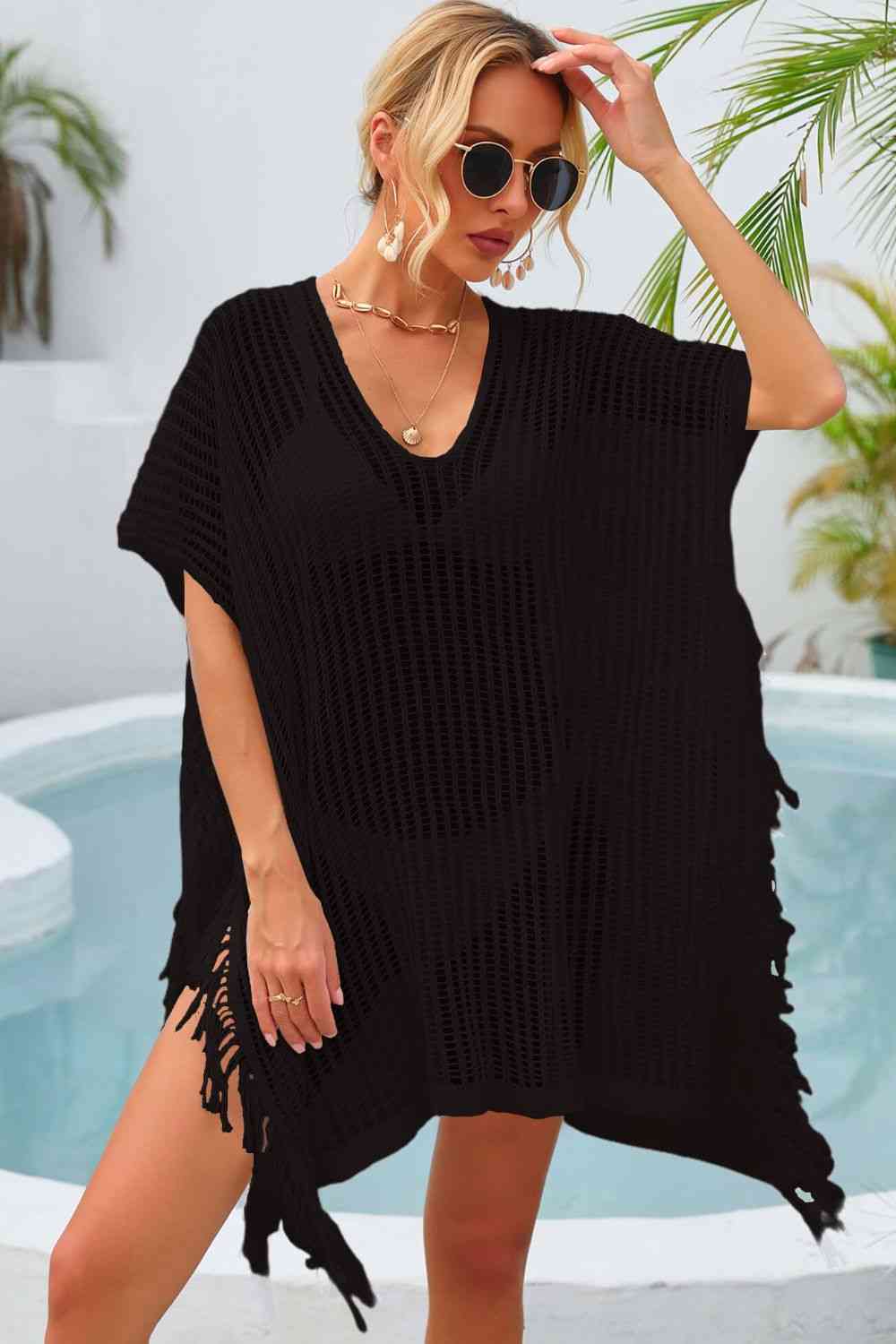 Angel Wings Fringe Trim Openwork Cover Up for a perfect OOTD – dress to impress outfits from Amexza