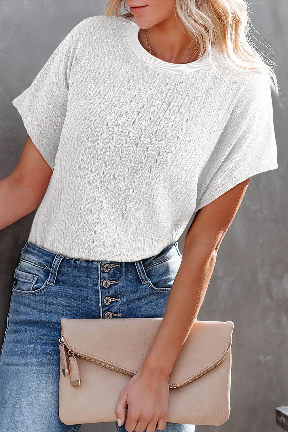 Round Neck Short Sleeve Blouse White for a perfect OOTD – dress to impress outfits from Amexza