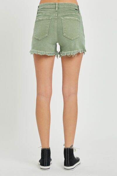 RISEN Mid Waist Frayed Hem Denim Shorts for a perfect OOTD – dress to impress outfits from Amexza