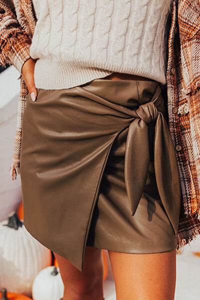 Bowknot Elastic Waist Mini Skirt Brown for a perfect OOTD – dress to impress outfits from Amexza