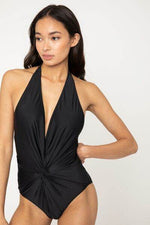 Marina West Swim Twisted Plunge Halter One Piece Swimsuit for a perfect OOTD – dress to impress outfits from Amexza