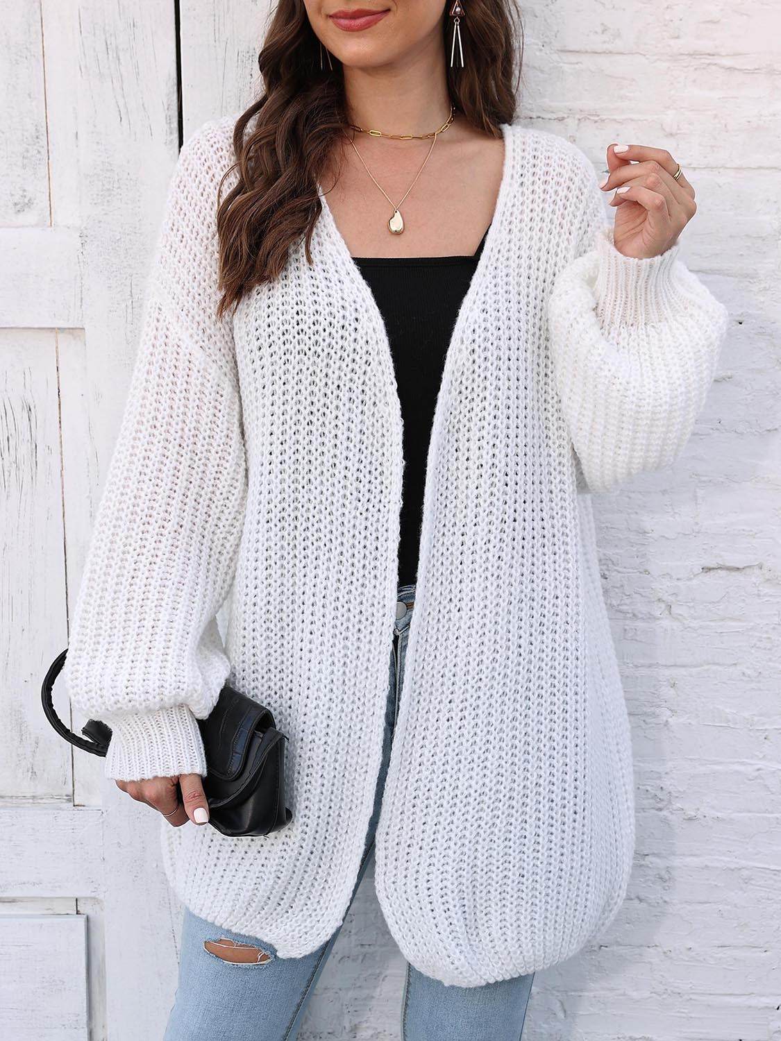 Open Front Dropped Shoulder Longline Cardigan - Amexza