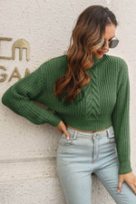 Cropped Mock Neck Cable-Knit Pullover Sweater for a perfect OOTD – dress to impress outfits from Amexza
