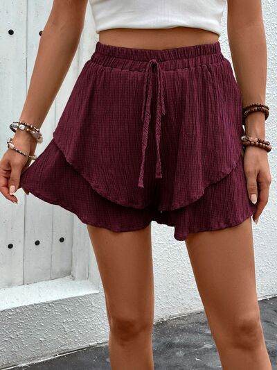 Perfee Tied Layered High Waist Shorts Burgundy for a perfect OOTD – dress to impress outfits from Amexza