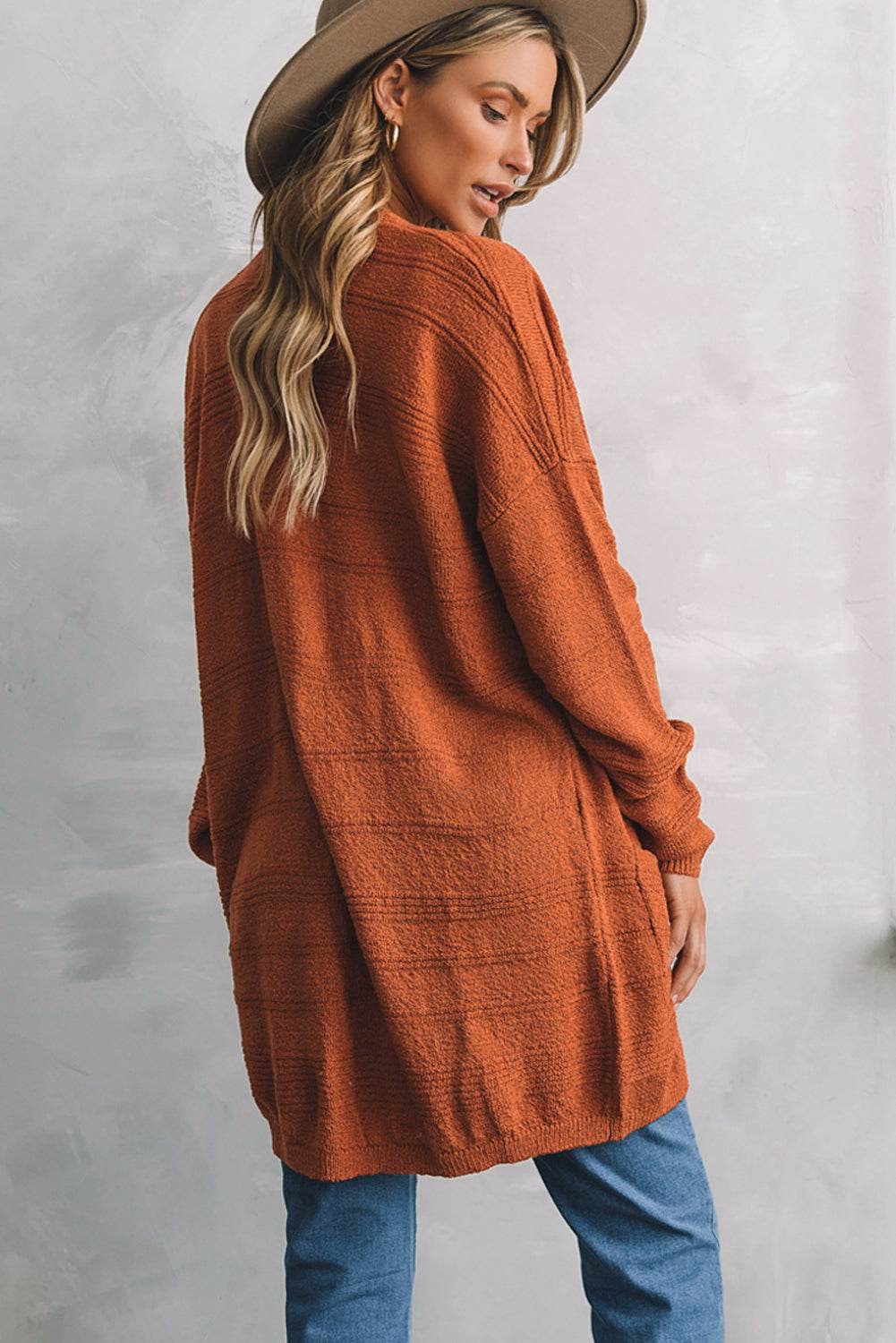 Open Front Textured Cardigan with Pockets for a perfect OOTD – dress to impress outfits from Amexza