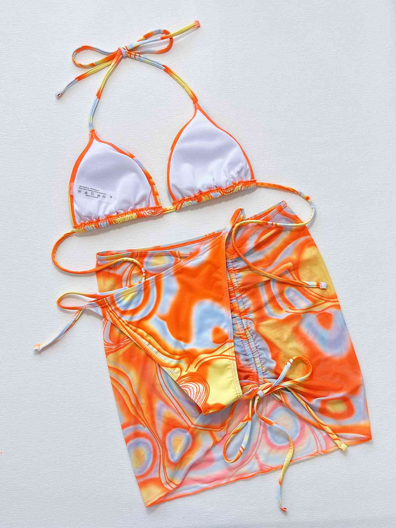 Multicolored Drawstring Ruched Three-Piece Swim Set for a perfect OOTD – dress to impress outfits from Amexza