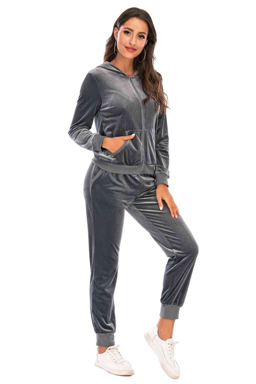 Zip-Up Hooded Jacket and Pants Set for a perfect OOTD – dress to impress outfits from Amexza