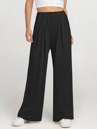 Elastic Waist Wide Leg Pants Black for a perfect OOTD – dress to impress outfits from Amexza