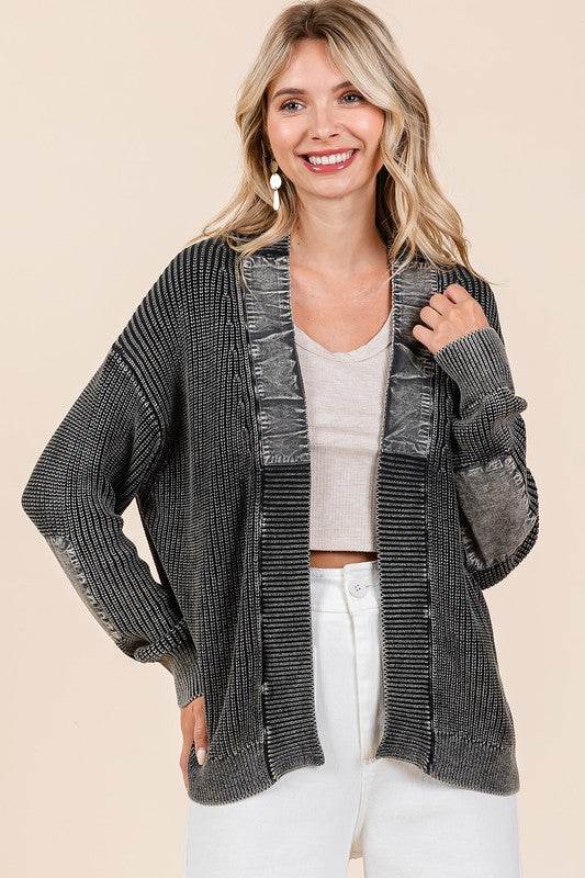 Mittoshop Contrast Patch Open Front Mineral Wash Cardigan for a perfect OOTD – dress to impress outfits from Amexza