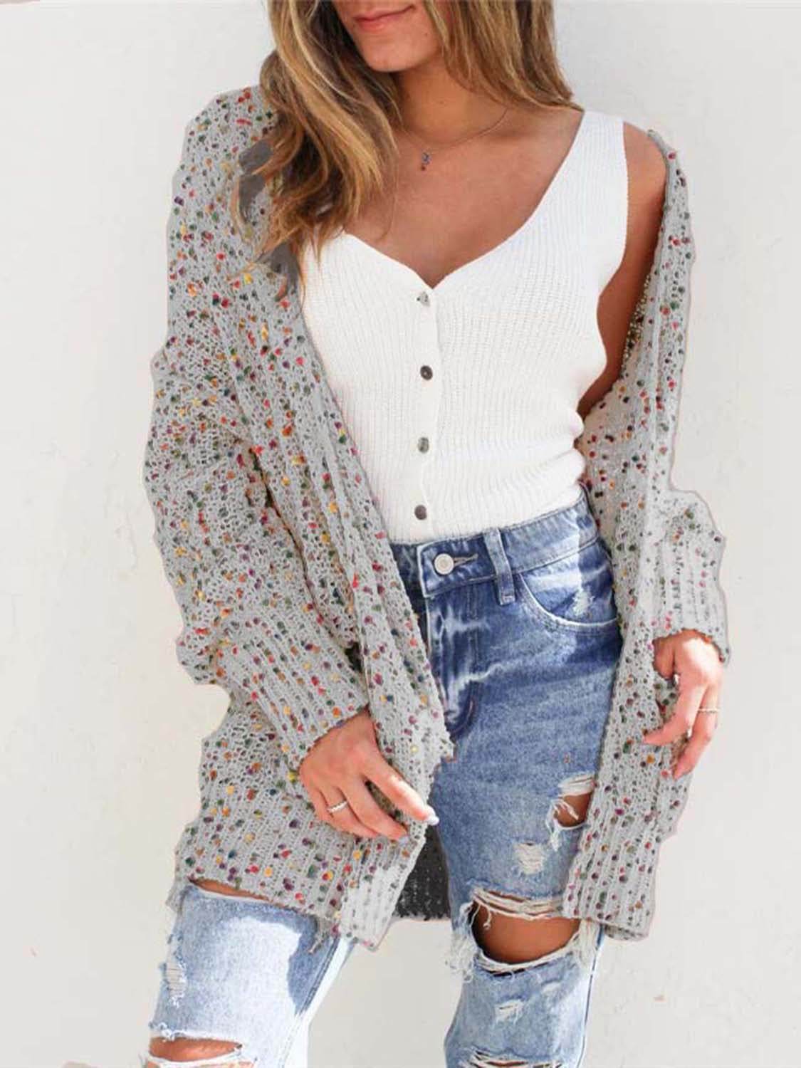 Multicolored Open Front Cardigan - Amexza