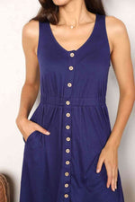 Double Take Button Front Empire Waist Sleeveless Slit Magic Dress for a perfect OOTD – dress to impress outfits from Amexza