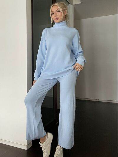 Turtleneck Long Sleeve Top and Drawstring Pants Sweater Set for a perfect OOTD – dress to impress outfits from Amexza