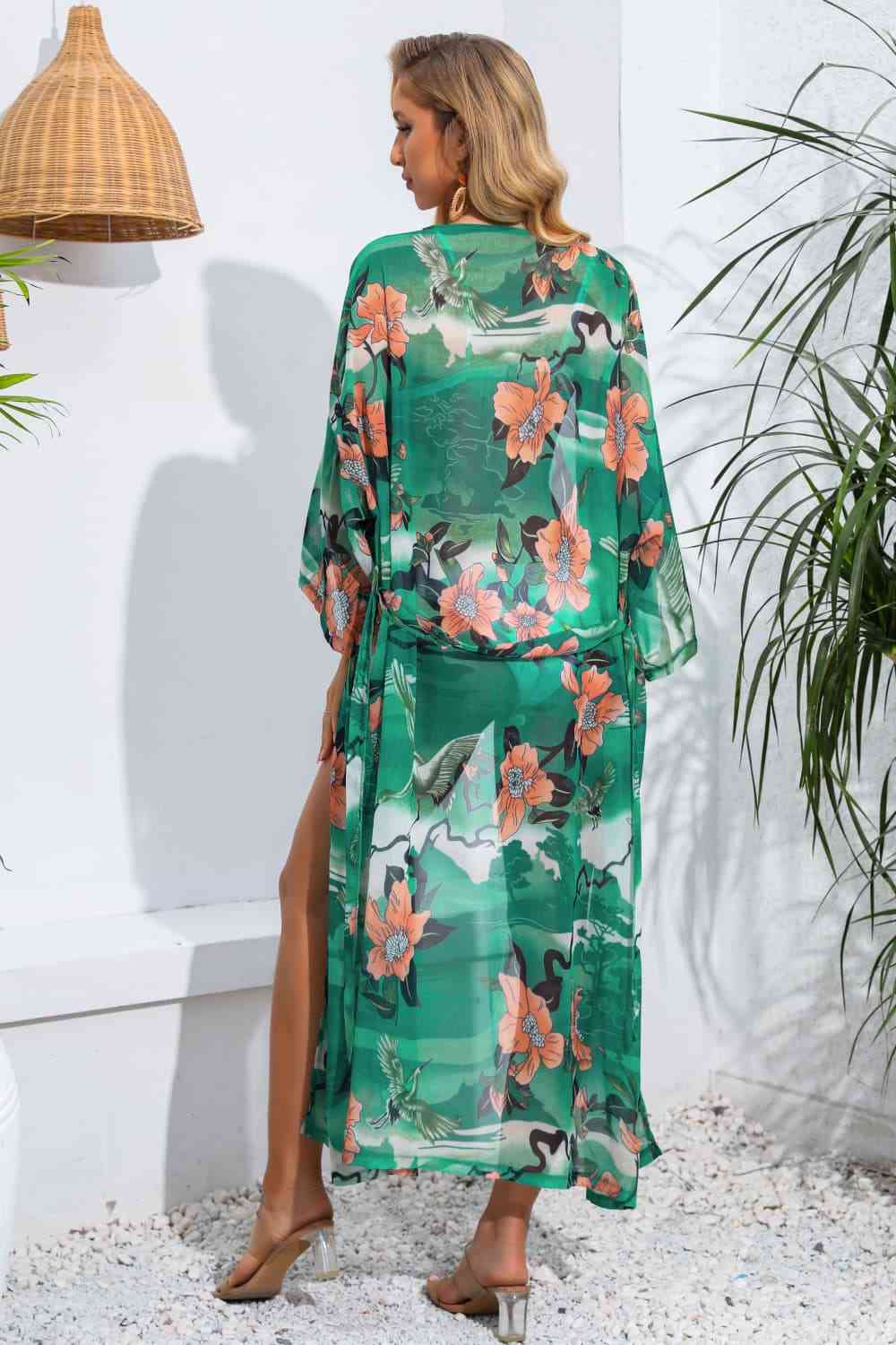 Floral Tie Waist Duster Cover Up for a perfect OOTD – dress to impress outfits from Amexza