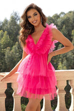 Ruffled V-Neck Sleeveless Mesh Dress Strawberry for a perfect OOTD – dress to impress outfits from Amexza