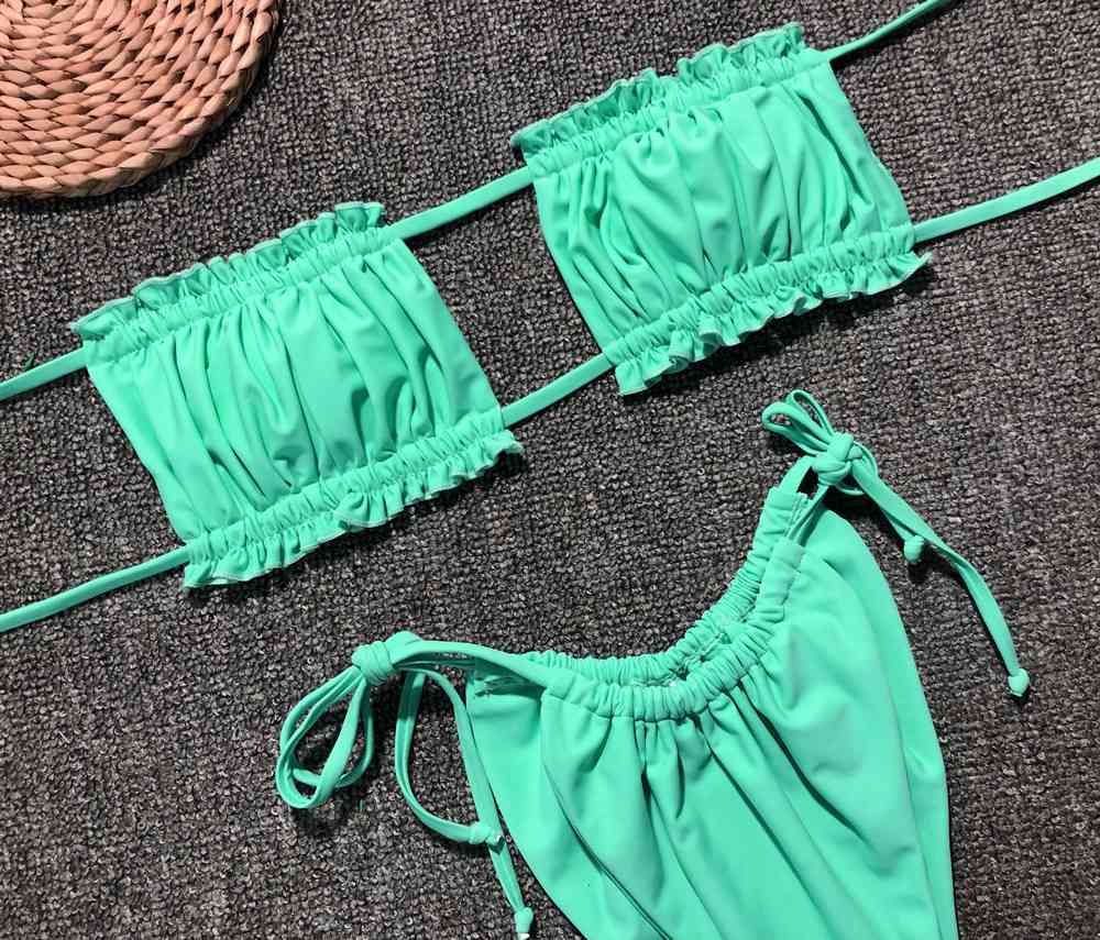 Frill Trim Ruched Bikini Set for a perfect OOTD – dress to impress outfits from Amexza