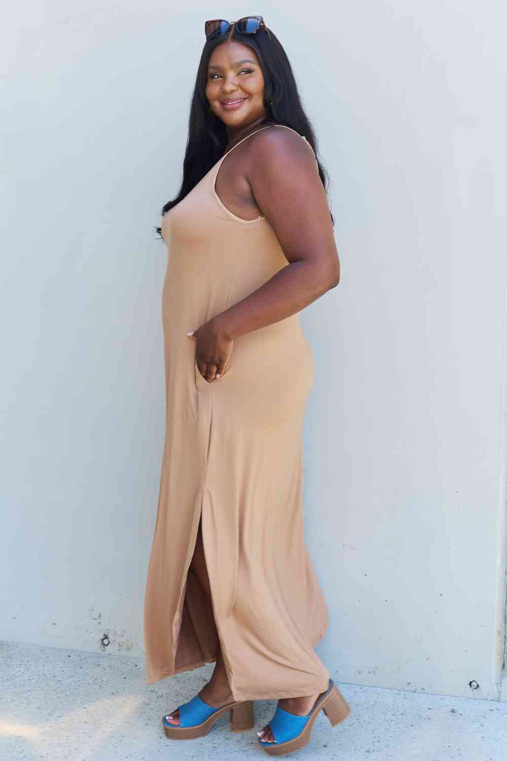 Ninexis Good Energy Full Size Cami Side Slit Maxi Dress in Camel for a perfect OOTD – dress to impress outfits from Amexza