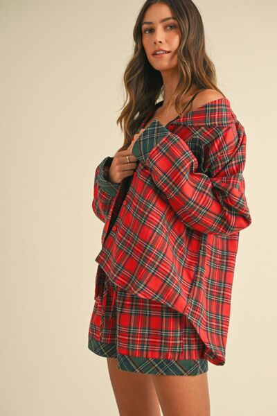 Annie Wear Contrast Plaid Long Sleeve Top and Shorts Set for a perfect OOTD – dress to impress outfits from Amexza