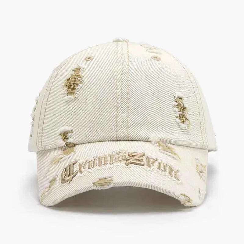 Distressed Letter Embroidered Baseball Cap Pastel Yellow One Size for a perfect OOTD – dress to impress outfits from Amexza