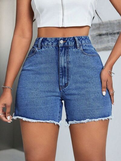 Raw Hem High Waist Denim Shorts Medium for a perfect OOTD – dress to impress outfits from Amexza