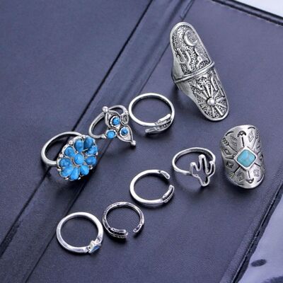 Alloy Turquoise 9-Piece Ring Set Silver One Size for a perfect OOTD – dress to impress outfits from Amexza