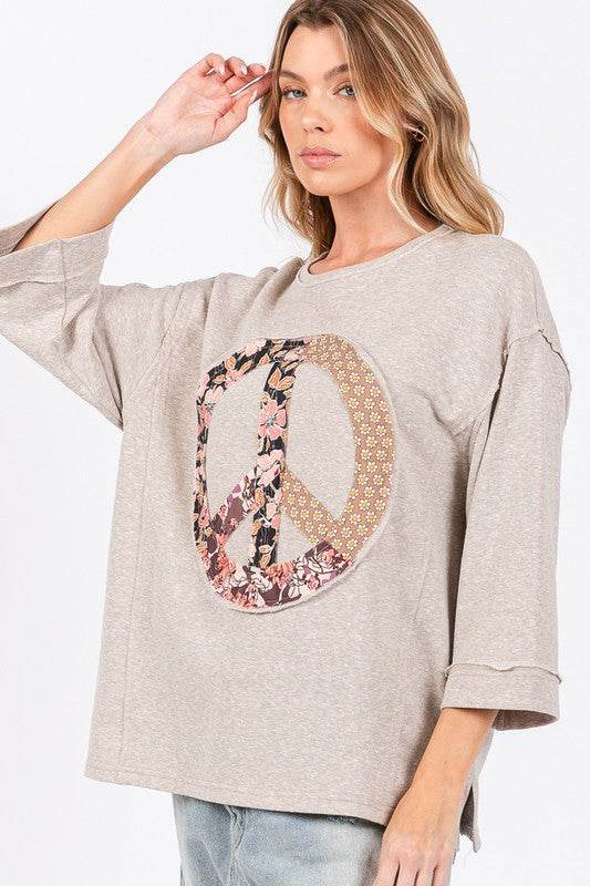 SAGE + FIG Floral Peace Patch Round Neck Top - Amexza