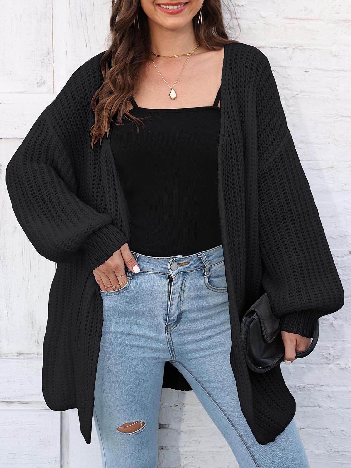 Open Front Dropped Shoulder Longline Cardigan - Amexza