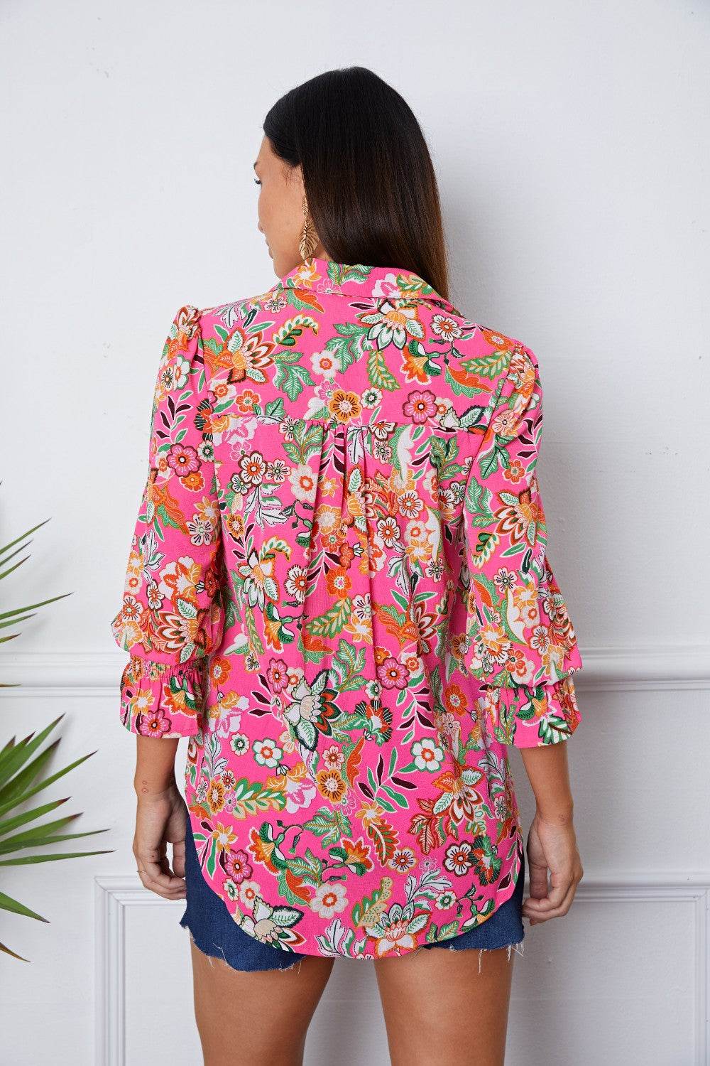 Floral Button Up Flounce Sleeve Shirt for a perfect OOTD – dress to impress outfits from Amexza