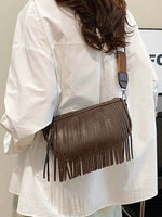 PU Leather Fringe Studded Crossbody Bag Brown One Size for a perfect OOTD – dress to impress outfits from Amexza