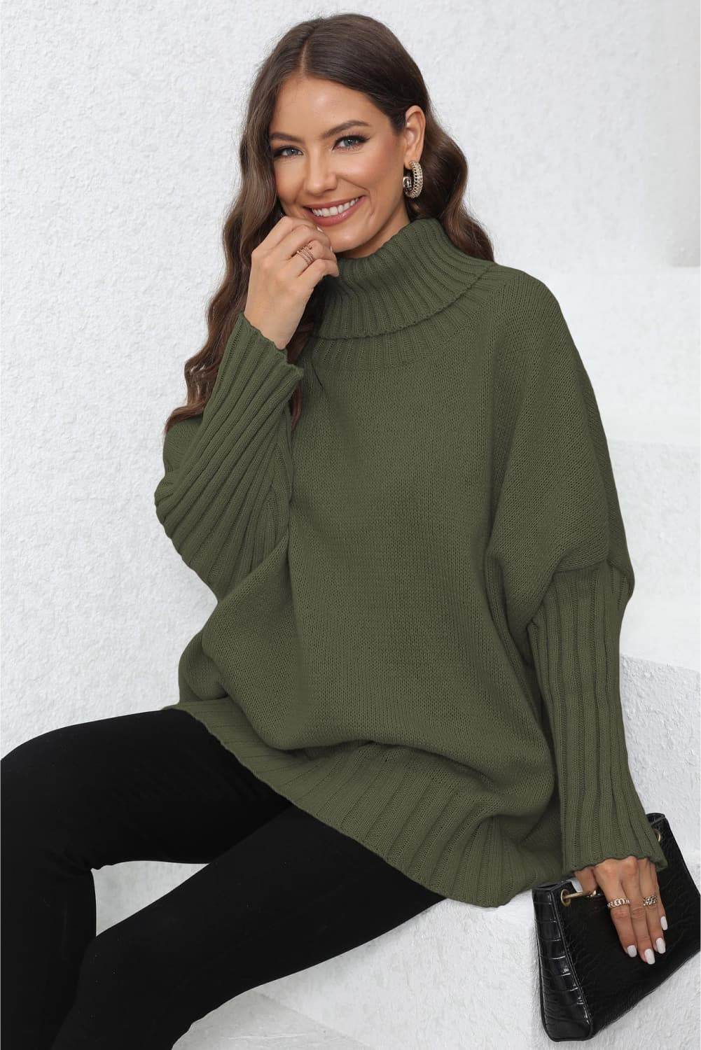 Turtle Neck Long Sleeve Ribbed Sweater for a perfect OOTD – dress to impress outfits from Amexza