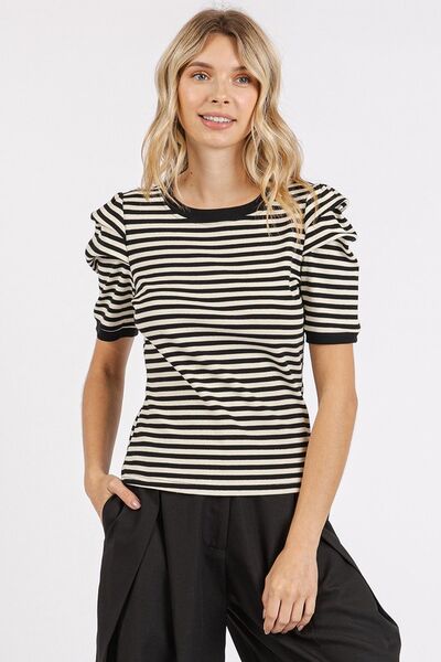 Mittoshop Striped Round Neck Puff Sleeve T-Shirt for a perfect OOTD – dress to impress outfits from Amexza