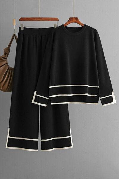 High-Low Round Neck Top and Pants Sweater Set for a perfect OOTD – dress to impress outfits from Amexza