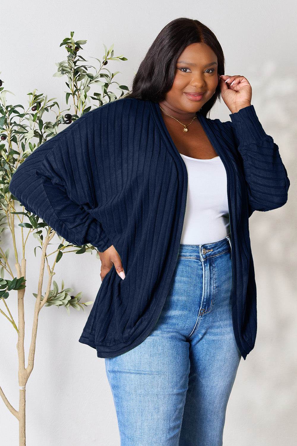 Basic Bae Full Size Ribbed Cocoon Cardigan for a perfect OOTD – dress to impress outfits from Amexza