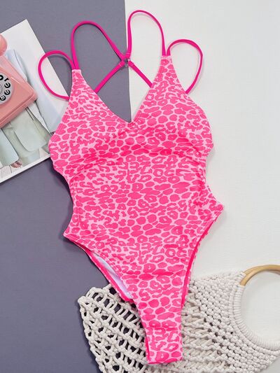 Leopard Plunge Spaghetti Strap One-Piece Swimwear for a perfect OOTD – dress to impress outfits from Amexza