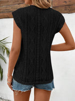 Openwork Round Neck Cap Sleeve Top - Amexza