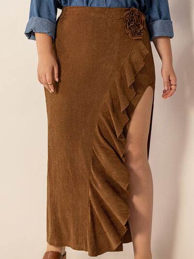 Plus Size Ruffled Slit High Rise Skirt for a perfect OOTD – dress to impress outfits from Amexza