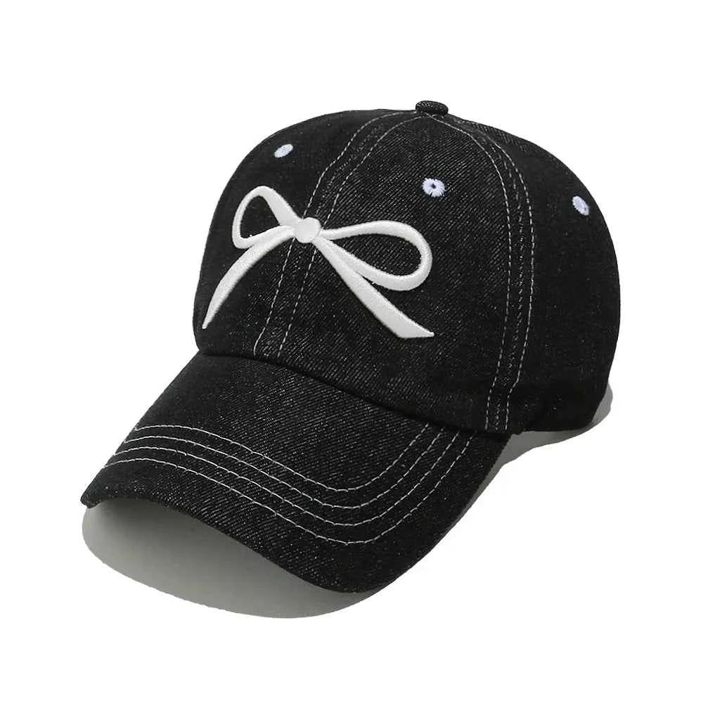 Bow Embroidered Denim Baseball Cap Black One Size for a perfect OOTD – dress to impress outfits from Amexza