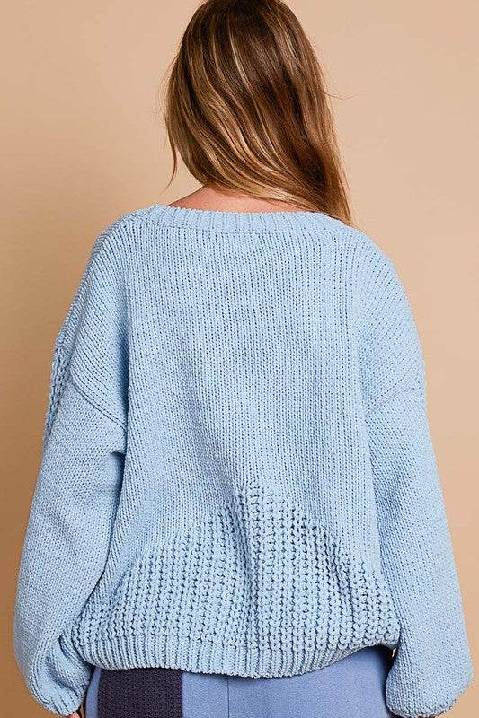 POL Crochet Flower Round Neck Dropped Shoulder Sweater - Amexza