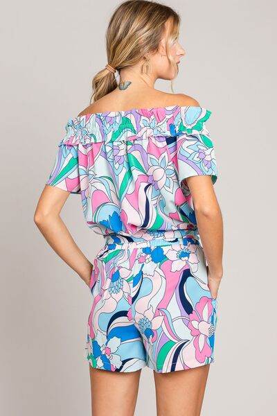 Cotton Bleu by Nu Label Abstracted Print Tie Front Shorts - Amexza