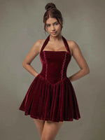 Velvet Halter Skater Dress