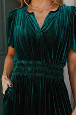 Tiered Notched Short Sleeve Dress with Pockets - Amexza