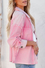 Exposed Seam Collared Neck Drop Shoulder Jacket - Amexza