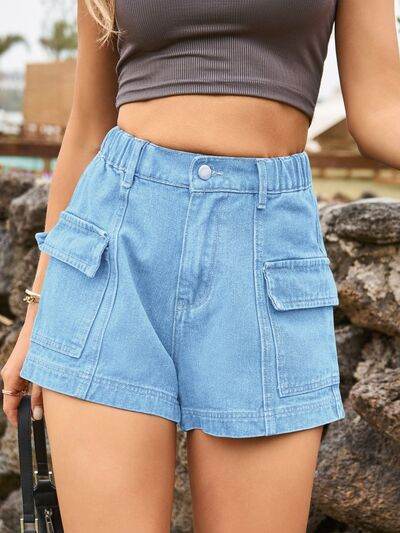 High Waist Denim Shorts with Pockets Light Blue for a perfect OOTD – dress to impress outfits from Amexza