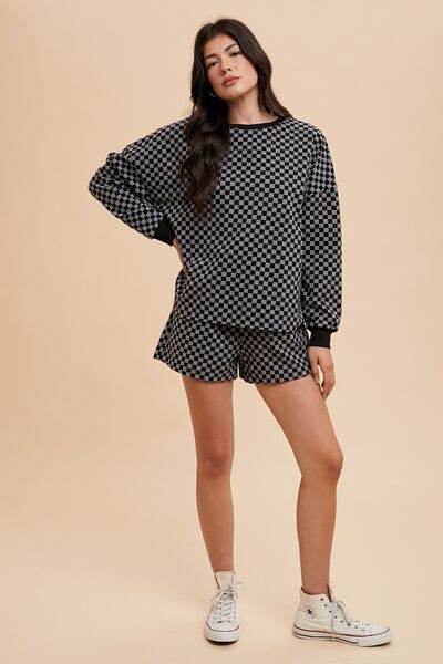 Annie Wear Checkered Round Neck Top and Drawstring Shorts Set for a perfect OOTD – dress to impress outfits from Amexza