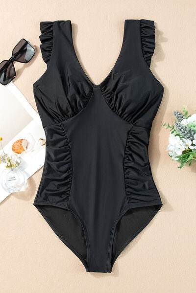 Full Size Ruched V-Neck One-Piece Swimwear for a perfect OOTD – dress to impress outfits from Amexza