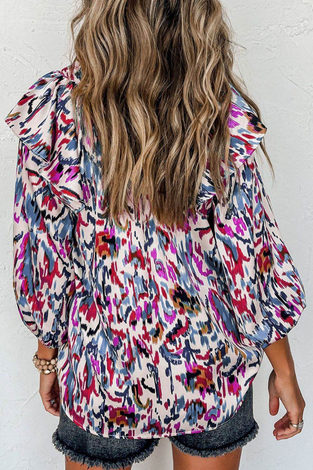 Printed Nochted Neck Ruffled Blouse for a perfect OOTD – dress to impress outfits from Amexza