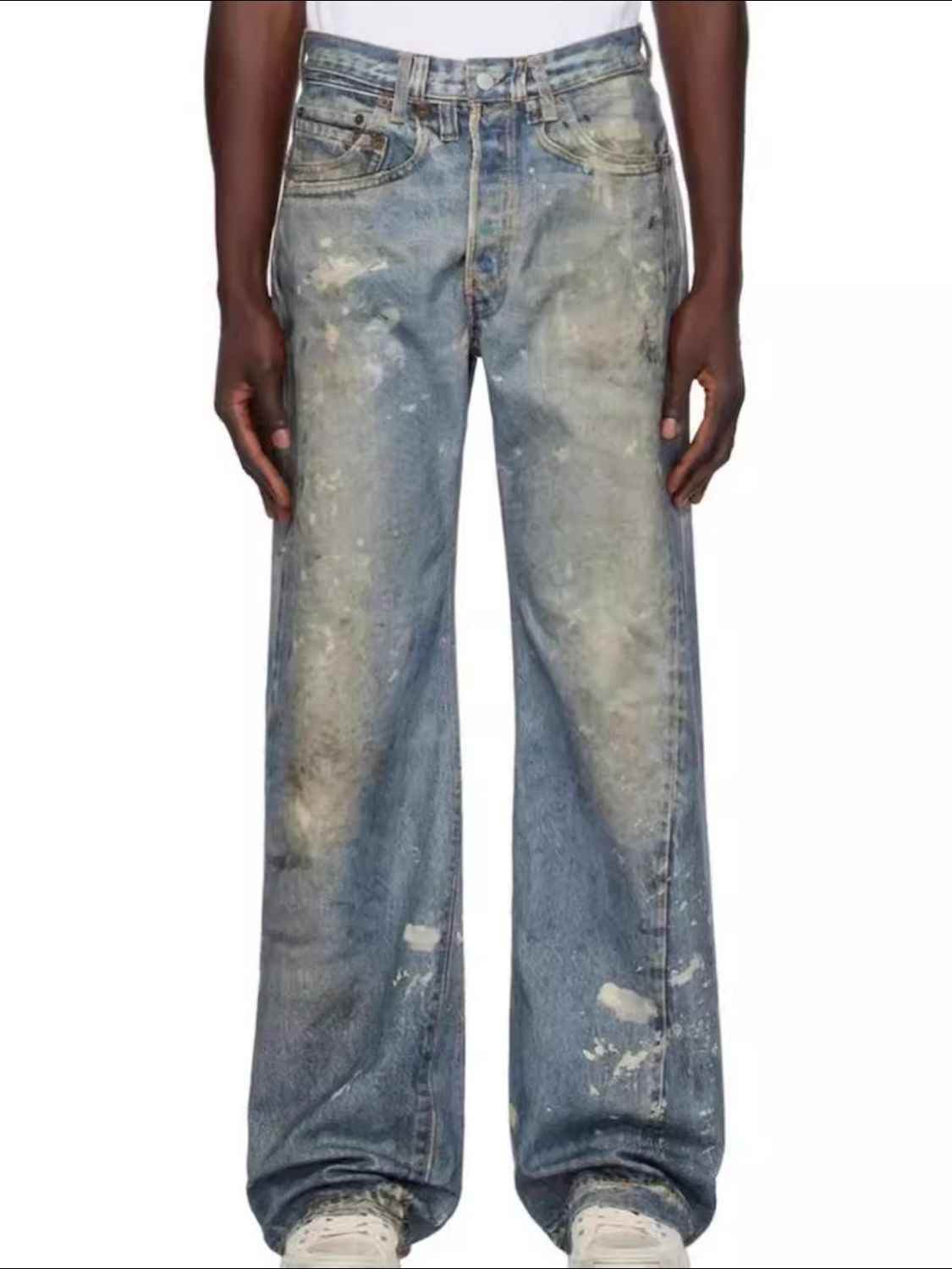 Men's Washed Button Fly Straight Jeans Medium for a perfect OOTD – dress to impress outfits from Amexza