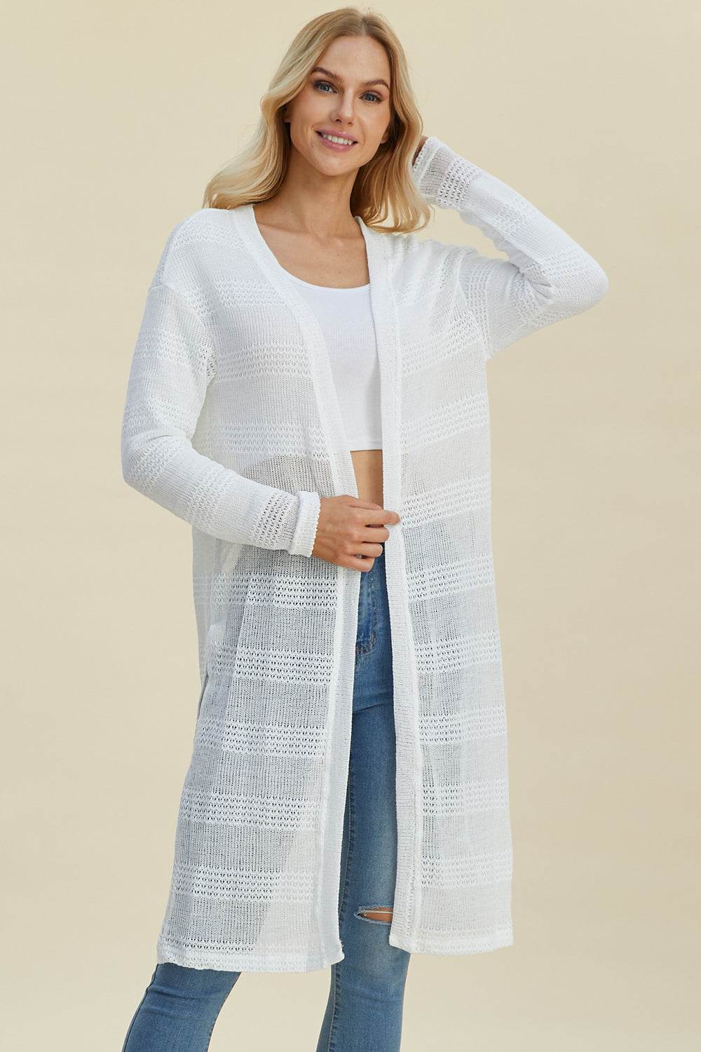 Double Take Full Size Open Front Longline Cardigan for a perfect OOTD – dress to impress outfits from Amexza