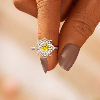 Flower Shape Zircon Platinum-Plated 925 Sterling Silver Ring for a perfect OOTD – dress to impress outfits from Amexza