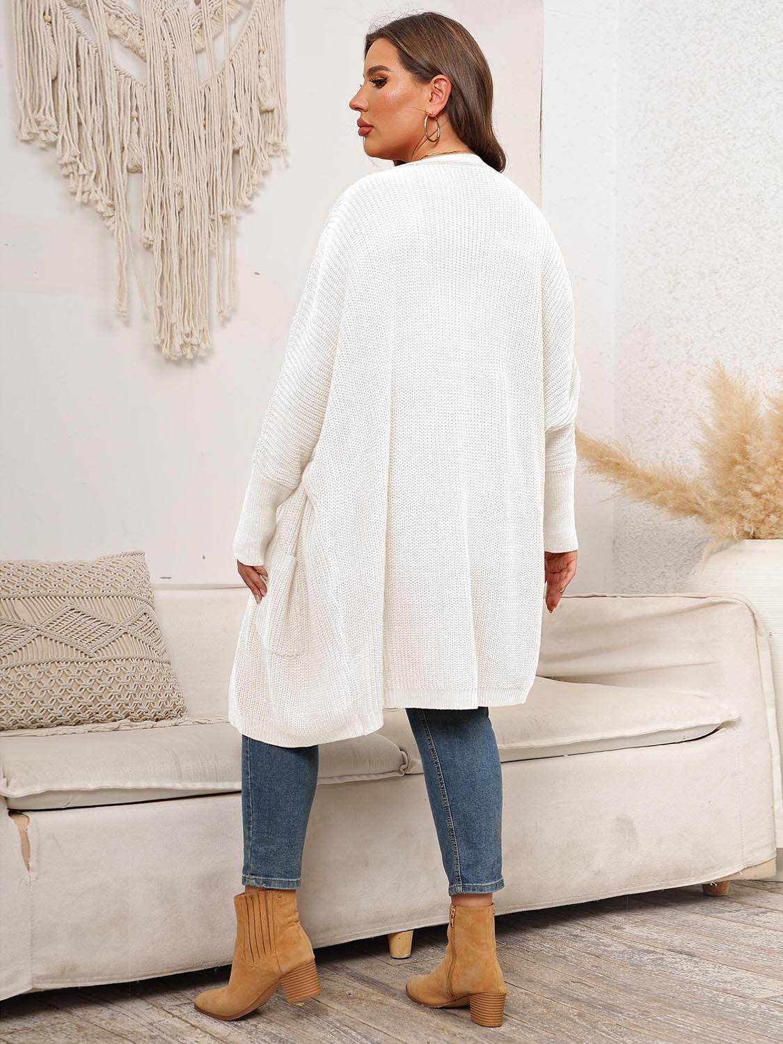 Plus Size Open Front Cardigan With Pockets - Amexza